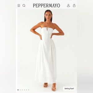 NWT Peppermayo Size 6 Burleigh Strapless White Maxi Dress Tie Front Corset Back
